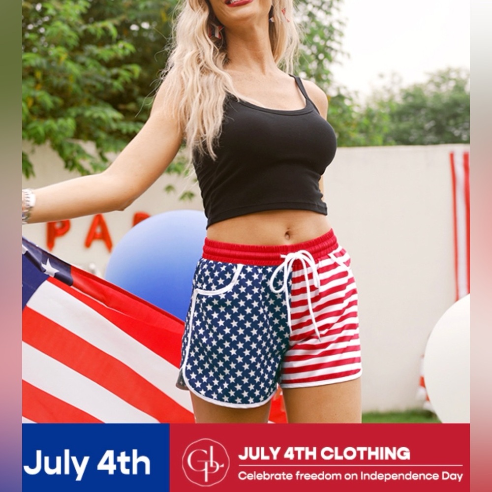 G And PL Women's 4th Of July USA Flag Patriotic Shorts Swim Trunks Women’s L